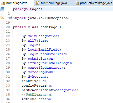 declaring page elements in a class